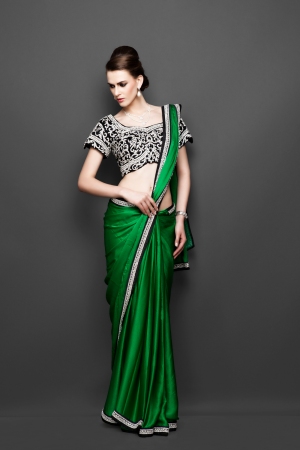 green silk sari