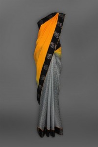 yellow cream half -half sari